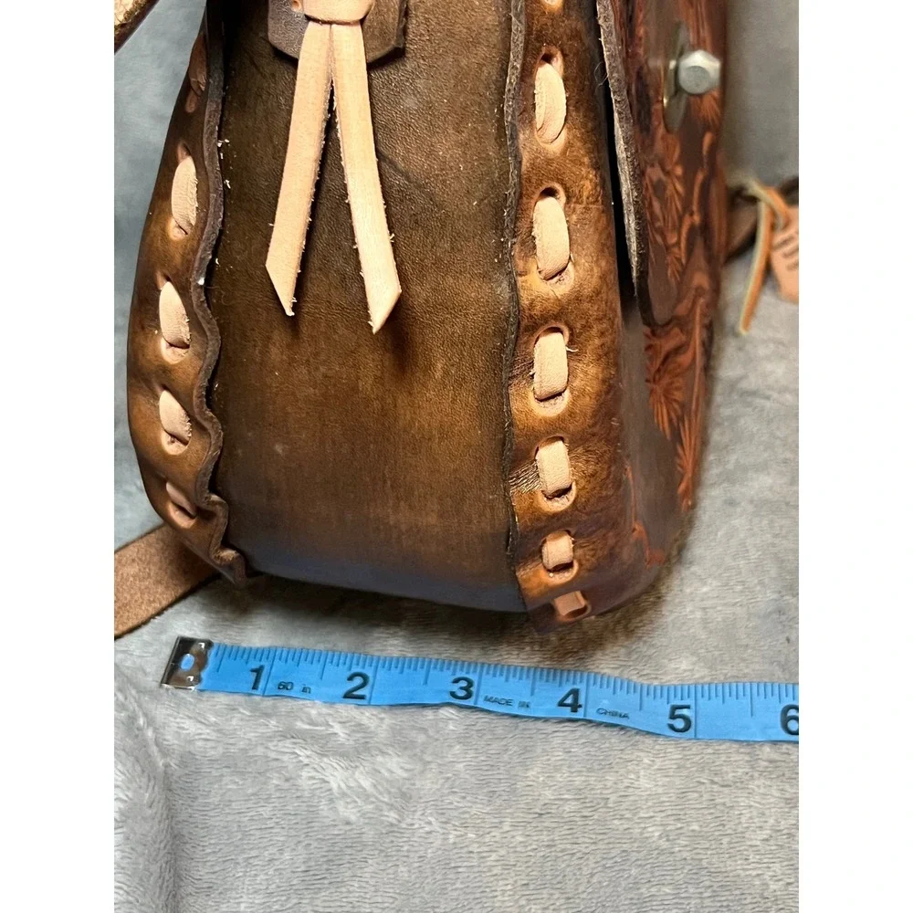 Hand Tooled Leather Pinecone Crossbody Bag Rustic Western Artisan Purse Whimsy